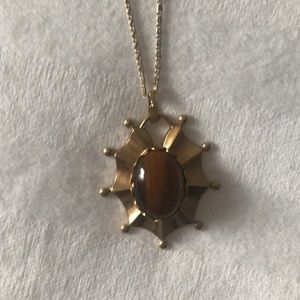 Beautiful tiger eye 70s pendant on gold chain